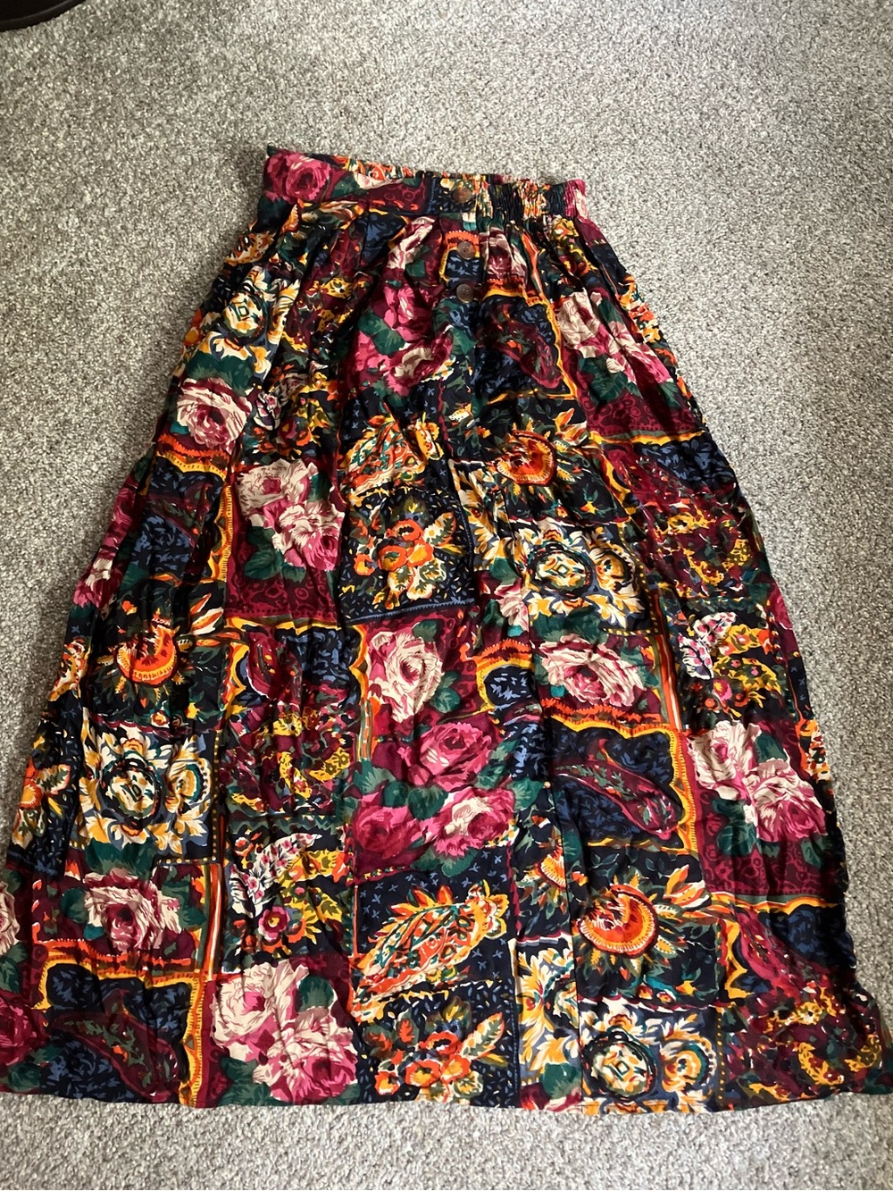 Boho Floral Patchwork Maxi Skirt in Multicolor